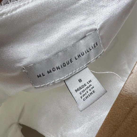 Monique Lhuillier White Lace Formal Gown Wedding Dress Keyhole Halter Size 8 - Picture 14 of 16